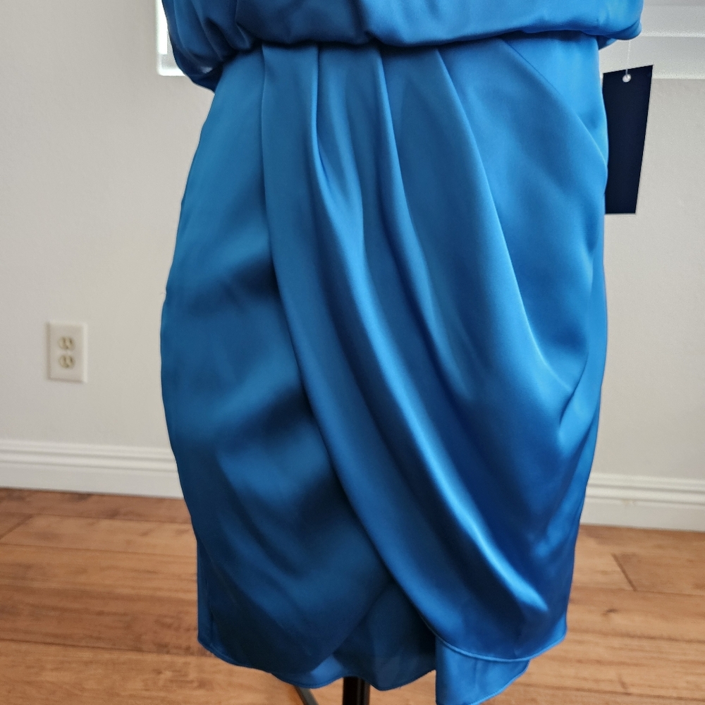 Aqua Blue Satin One Shoulder Dress - Picture 6 of 10